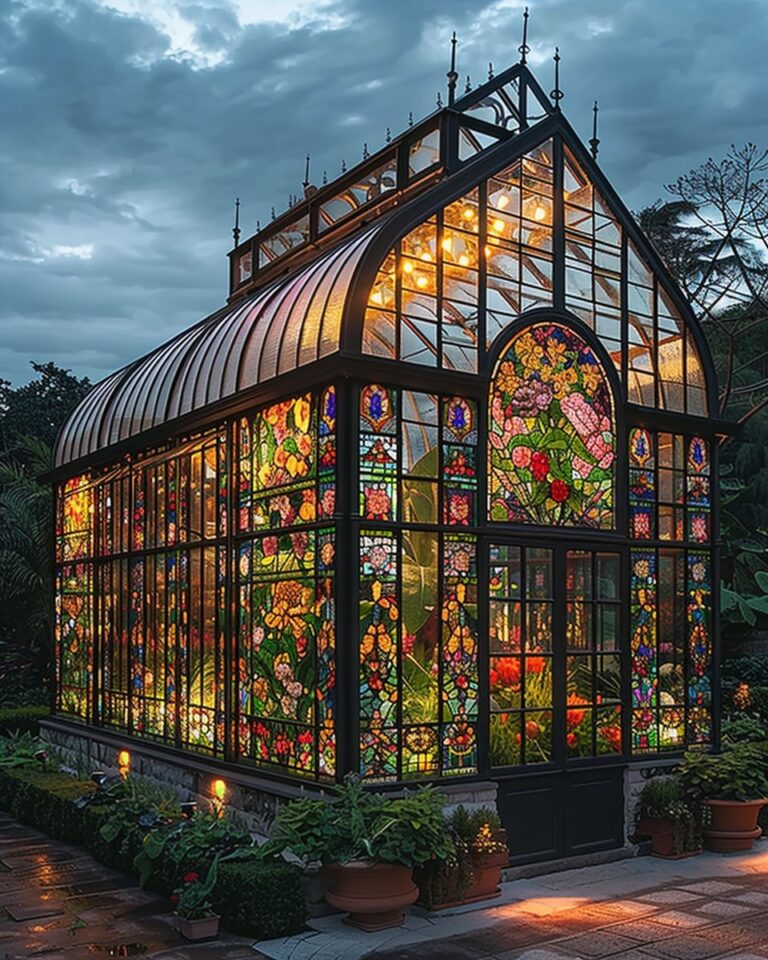 A glasshouse that turns dusk into a kaleidoscope of colors