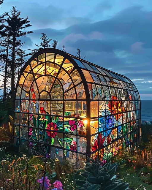 What secrets does this glowing glasshouse hide after dark?