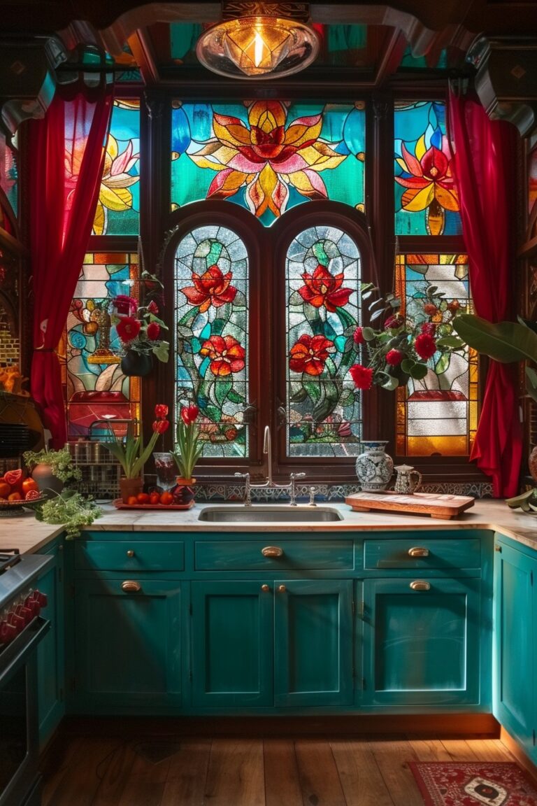 This stained-glass masterpiece turns any kitchen moment into a calming retreat. Who else dreams of cooking in this peaceful space?