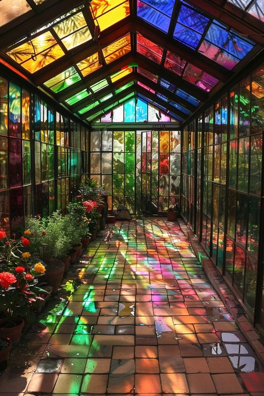 When the sun meets stained glass, the whole world becomes a rainbow! Could you imagine growing your plants here?