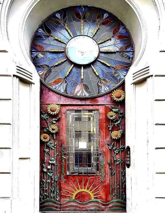 The Sunflower Door in Prague, built in 1900, Czech Republic.