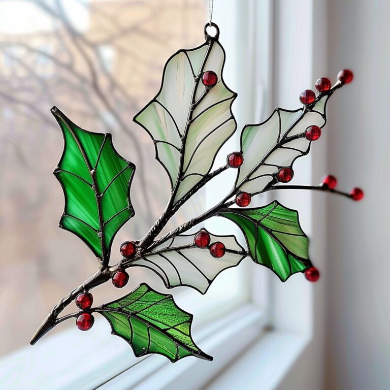 ring the festive spirit home with this classic holly stained glass