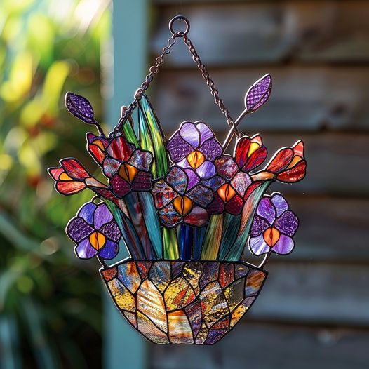 Colorful stained glass flowers 🌷 bring a vibrant glow to any space with their striking beauty