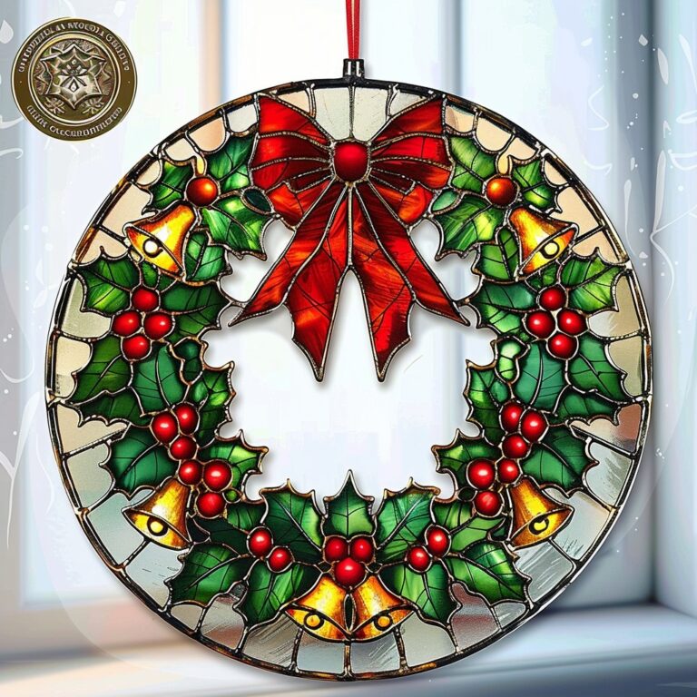 Stained glass wreaths, shining with Christmas cheer!