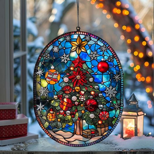 Add a touch of festive cheer with this colorful Christmas tree window art!