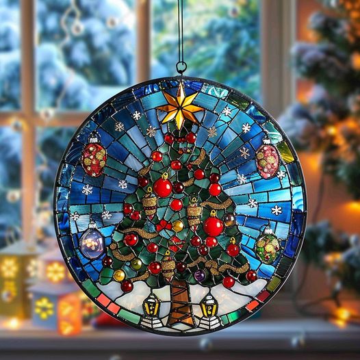 Brighten up your Christmas window with this stunning stained glass tree, bringing holiday magic to every glance!