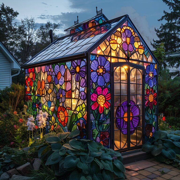 Step into a garden of light and color—where every bloom glows with stained glass magic!