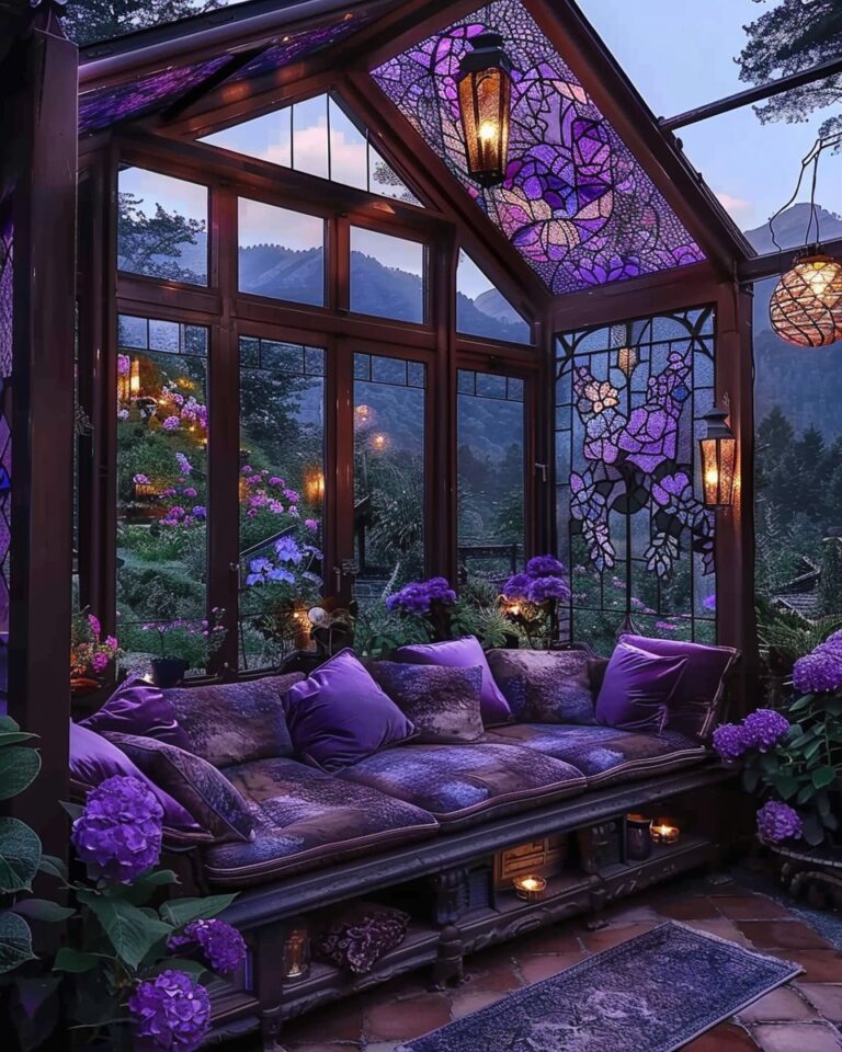 A greenhouse that glows with purple hues