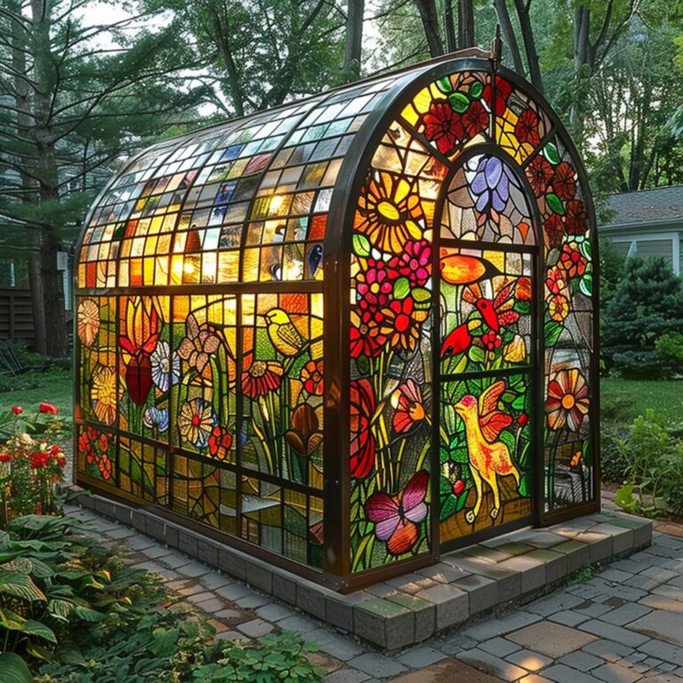 A glasshouse where each panel tells a story of nature—want to peek inside?