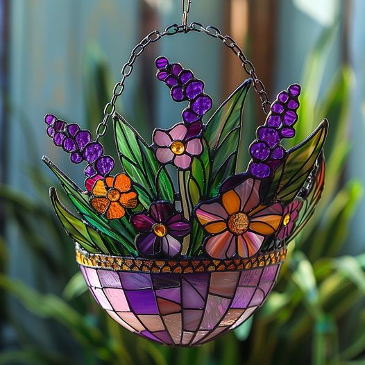 A vibrant mix of stained glass flowers that catch the light in a beautiful display.