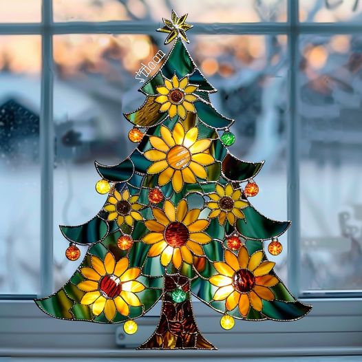 Brighten your holiday home with this sunflower-inspired stained glass Christmas tree, glowing with warmth and charm!