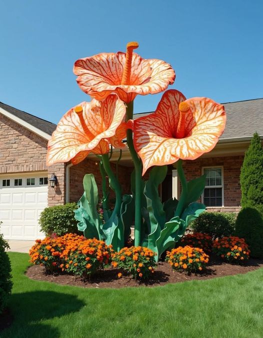 Giant Orange Hibiscus Sculptures