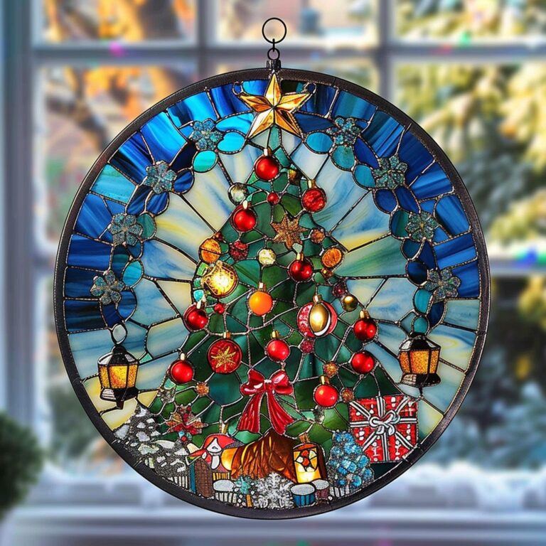 Celebrate the holiday season with a beautiful stained glass Christmas tree, shining bright with festive cheer!