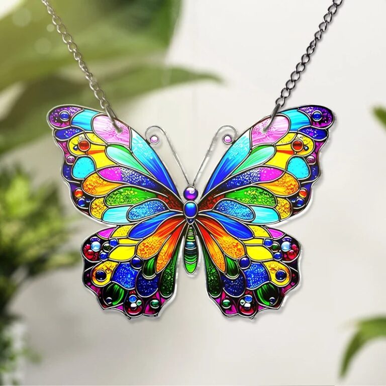 A burst of rainbow wings in stained glass beauty