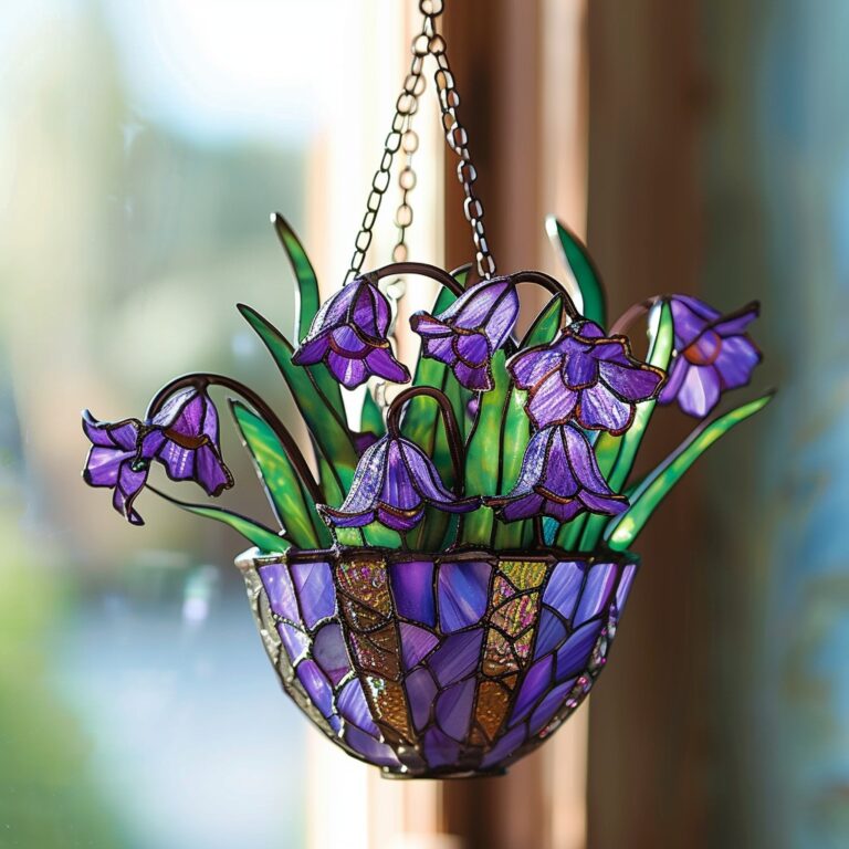 Beautiful purple stained glass flowers 🌸 brighten up any window with their artistic charm.