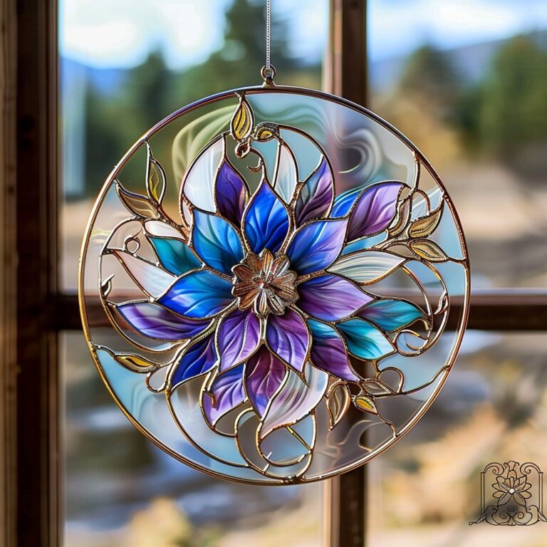 Let this radiant stained glass bloom bring elegance and serenity to your space